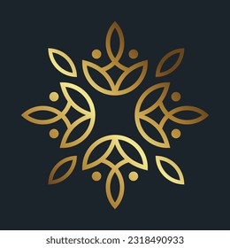 Luxury vintage floral ornament with line art icon element gold color with black background classic Free Vector image