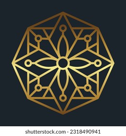 Luxury vintage floral ornament with line art icon element gold color with black background classic Free Vector image