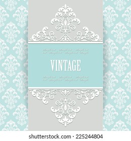 Luxury vintage frame on damask seamless background. Venetian royal style. Perfect for wedding design. Editable.