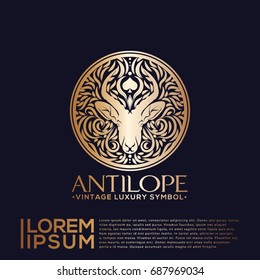 Luxury Vintage Gold Logo Vector with Animal Head Icon