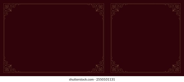 Ornamentos dorados vintage de lujo adornos elegante borde del marco con Ilustración vectorial de conjunto de esquinas. Elegante decoración floral de texto de filigrana de pergamino antiguo premium para la tarjeta de felicitación del menú del restaurante