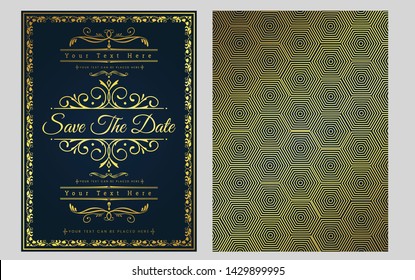 Luxury vintage golden vector invitation card template.