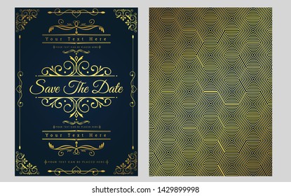 Luxury vintage golden vector invitation card template.