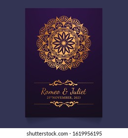 Luxury vintage golden vector invitation card template design with colorful mandala creative pattern
