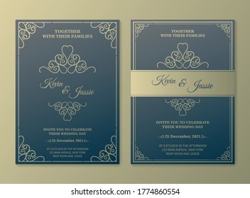 Luxury vintage golden vector invitation card template