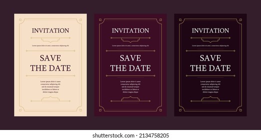 Luxury vintage golden vector invitation card template. violet dark and light templates