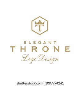 Luxury Vintage Initial Letter T Throne With Crown Hexagon Classic Premium Label Logo Design