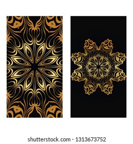 Luxury Vintage Invitation Or Wedding Card. Vector Illustatration. The Front And Rear Side. Gold on black color.