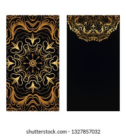 Luxury Vintage Invitation Or Wedding Card. Vector Illustatration. The Front And Rear Side. Gold on black color.