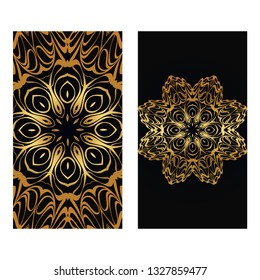 Luxury Vintage Invitation Or Wedding Card. Vector Illustatration. The Front And Rear Side. Gold on black color.