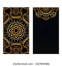 Luxury Vintage Invitation Or Wedding Card. Vector Illustatration. The Front And Rear Side. Gold on black color.