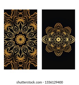 Luxury Vintage Invitation Or Wedding Card. Vector Illustatration. The Front And Rear Side. Gold on black color.