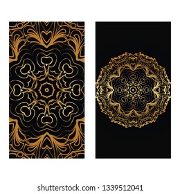 Luxury Vintage Invitation Or Wedding Card. Vector Illustatration. The Front And Rear Side. Gold on black color.