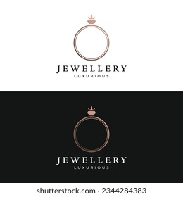 Luxury vintage jewelry logo design with creative idea with abstract ring shape. Logo for jewelry shop, business, company, fashion.
