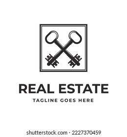 Luxury vintage key for Apartment Real Estate House business Logo design. Two keys vector design.