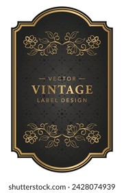 Vino de etiqueta vintage de lujo, invitación de boda, plantilla vectorial vintage negro y oro