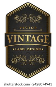 Vino de etiqueta vintage de lujo, invitación de boda, plantilla vectorial vintage negro y oro