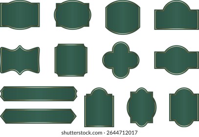 Luxury vintage labels with gold decorative frame and deep green background. Classic badge for premium branding, elegant packaging and product tags. Vector designs set with blank space