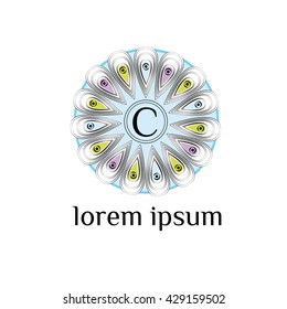 Luxury vintage letter C monogram (logo, sign, symbol, icon). Peacock feather design element stylish logo template. Restaurant or hotel, boutique ornate monogram emblems. Vector illustration.