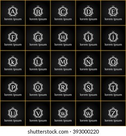 Luxury vintage letters of the alphabet  vector logo set. Brand identity for Restaurant, Hotel. Boutique, Fashion store,  Fashion label. Boutique, Fashion store,  Fashion label