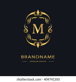 Luxury Vintage logo. Business sign, label, Letter emblem M for badge, crest, Restaurant, Royalty, Boutique brand, Hotel, Heraldic, Jewelery, Fashion, Real estate, Resort, tattoo, Auctions. Vector 