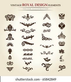 Luxury vintage logo set. Calligraphic emblems and elements elegant decor. Vector ornament for letter. Flower royal design elements set. Vector illustration emblems and logos