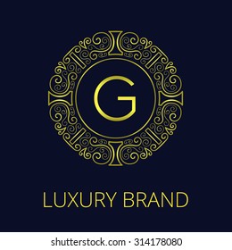 Luxury Vintage Monogram for letter G. Nouveau style, line pattern, vector lines. Intricate design for corporate identity business cards, banners, templates and advertising layouts. Gold texture frame.