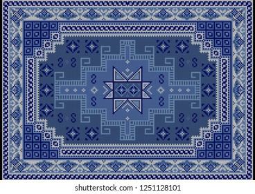 Luxury vintage oriental carpet with blue, bluish and beige shades on black background
