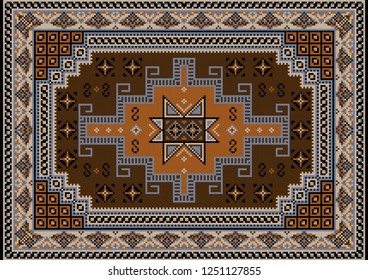 Luxury vintage oriental carpet with brown,bluish, black, beige and brown shades on black background



