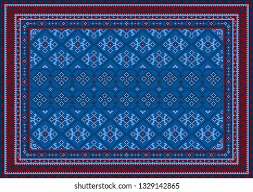  Luxury vintage oriental carpet with red, blue, and bluish shades on black background
