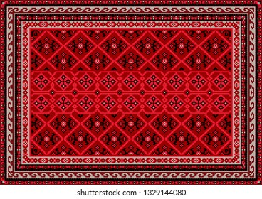 Luxury vintage oriental carpet in red shades with beige and black patterns

