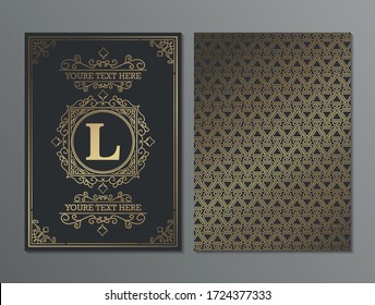 Luxury vintage ornament greeting card vector template. Retro wedding invitation, advertising or other design and place for text. Flourishes ornamental frame and pattern background.