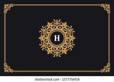 Luxury vintage ornament logo monogram crest template design vector illustration. Royal brand vignettes ornate good for boutique or restaurant logotype.