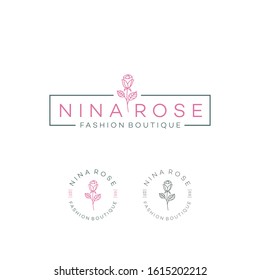 Luxury Vintage Rose For Boutique Logo Design Template