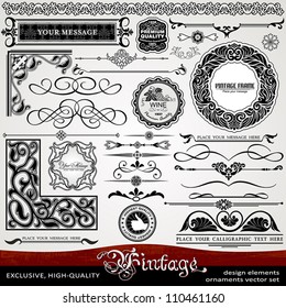 luxury vintage style, exclusive, highest quality classic set of creative ornaments, artistic ornate frames, labels, borders, patterns, banners, calligraphy designs , templates for page decoration