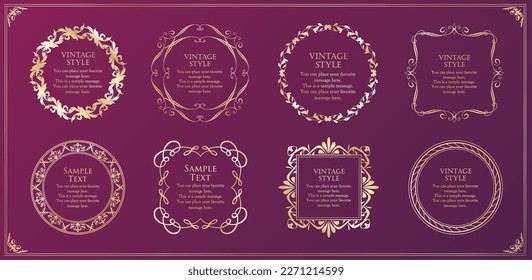 Luxury vintage style frame design set ruled line frame wedding vintage antique