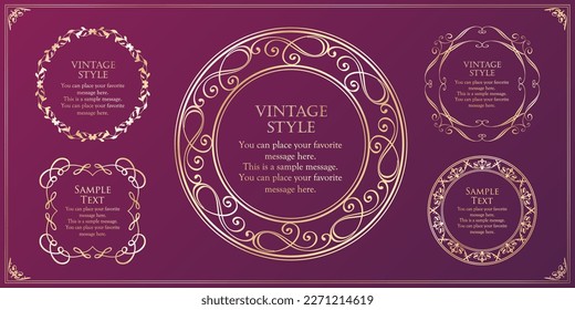 Luxury vintage style frame design set ruled line frame wedding vintage antique