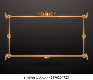 Luxury Vintage Style Gold Elegant Antique Rectangular Border Frame on Black Background