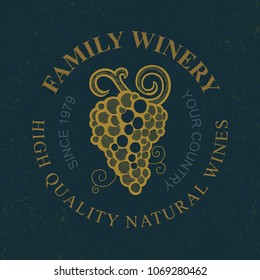 Luxury vintage style wine theme logo.
Elegant logotype template for winery, vineyard, wine shop, wine list.
Emblem for wine shop, restaurant menu, winery branding and identity.
