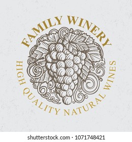 Luxury vintage style wine theme logo.
Elegant logotype template for winery, vineyard, wine shop, wine list.
Emblem for wine shop, restaurant menu, winery branding and identity.