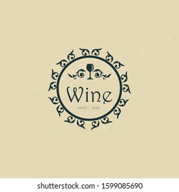 Luxury vintage style wine theme logo. Elegant logotype template for winery, vineyard, wine shop.