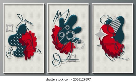 luxury vintage triptych. three impressionistic images in white frames. author's work. vector 