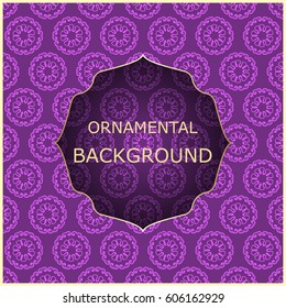 A luxury vintage vector card. Color background with beautiful ornaments and golden screen frame.
