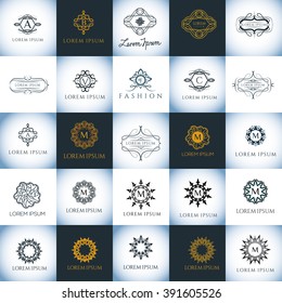 Luxury vintage vector logo set. Brand identity for a Restaurant, Hotel, Boutique, Fashion store, VIP store, Jewellery, Family sign, Accessories store, SPA resort.
