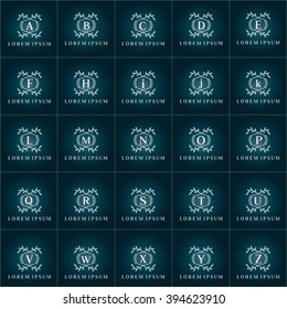 Luxury Vintage Vector Logo Set. Brand identity for Restaurant, Hotel. Boutique, Fashion store,  Fashion label. Letters of the Alphabet  in ornamental frames.