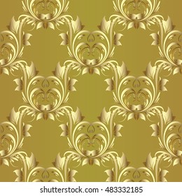 Luxury vintage vector seamless pattern background wallpaper illustration with gold vintage decorative ornaments on the light yellow background. Stylish decor. Endless elegant texture.