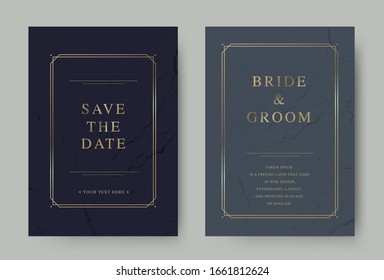 Luxury vintage wedding vector invitation card with golden frame