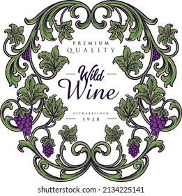 Luxury Vintage Wine Floral Label Illustration