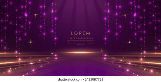 Luxury violet scene with dot lighting effect glowing on dark purple background and sparkle. Vector illustration