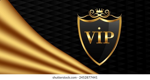 Luxury VIP card. Black background with Gold realistic curtain.
 